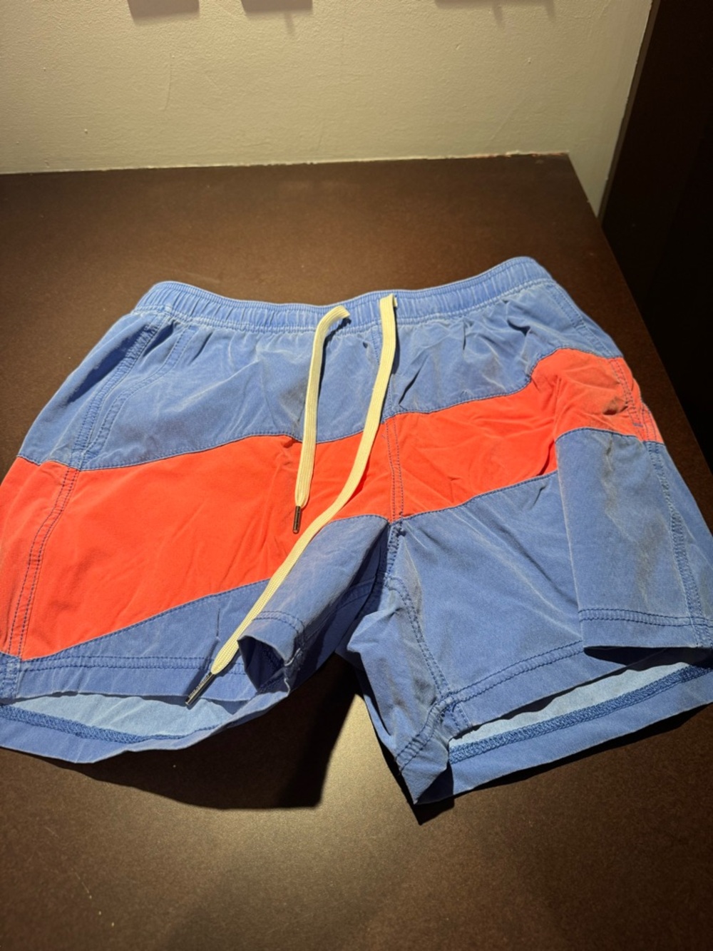 Fair Harbor Blue Swim Trunks with Red Stripe